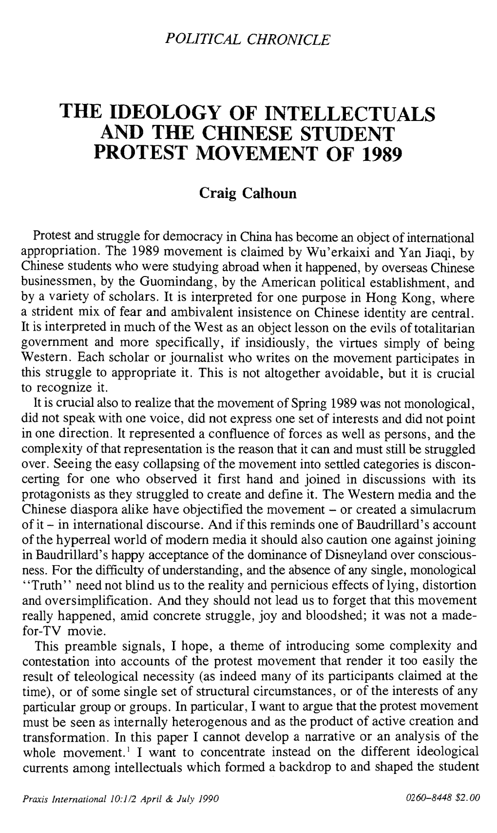 The Ideology of Intellectuals and the Chinese Student
