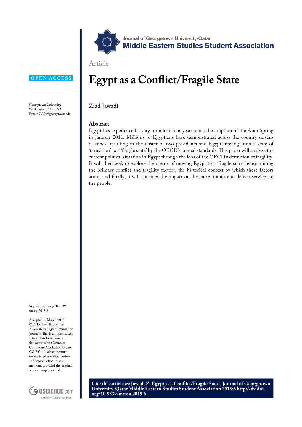 Egypt As a Conflict/Fragile State