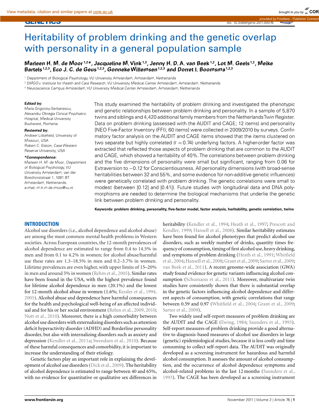 Heritability of Problem Drinking and the Genetic Overlap with Personality in a General Population Sample