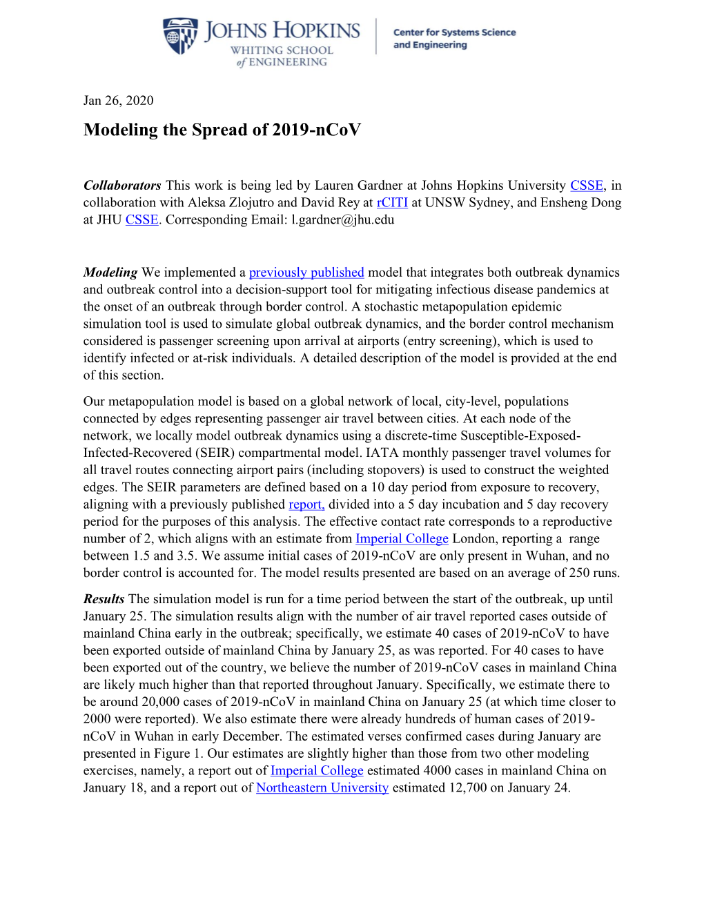 Modeling the Spread of 2019-Ncov