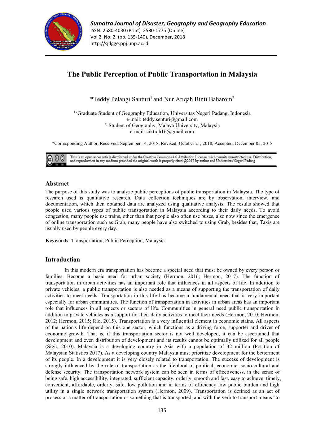 The Public Perception of Public Transportation in Malaysia