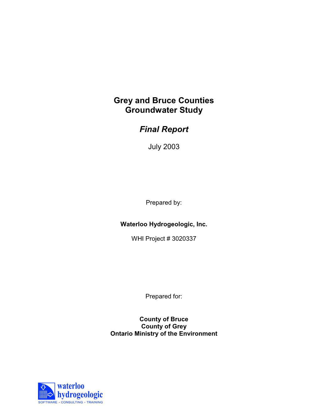 Grey and Bruce Counties Groundwater Study Final Report