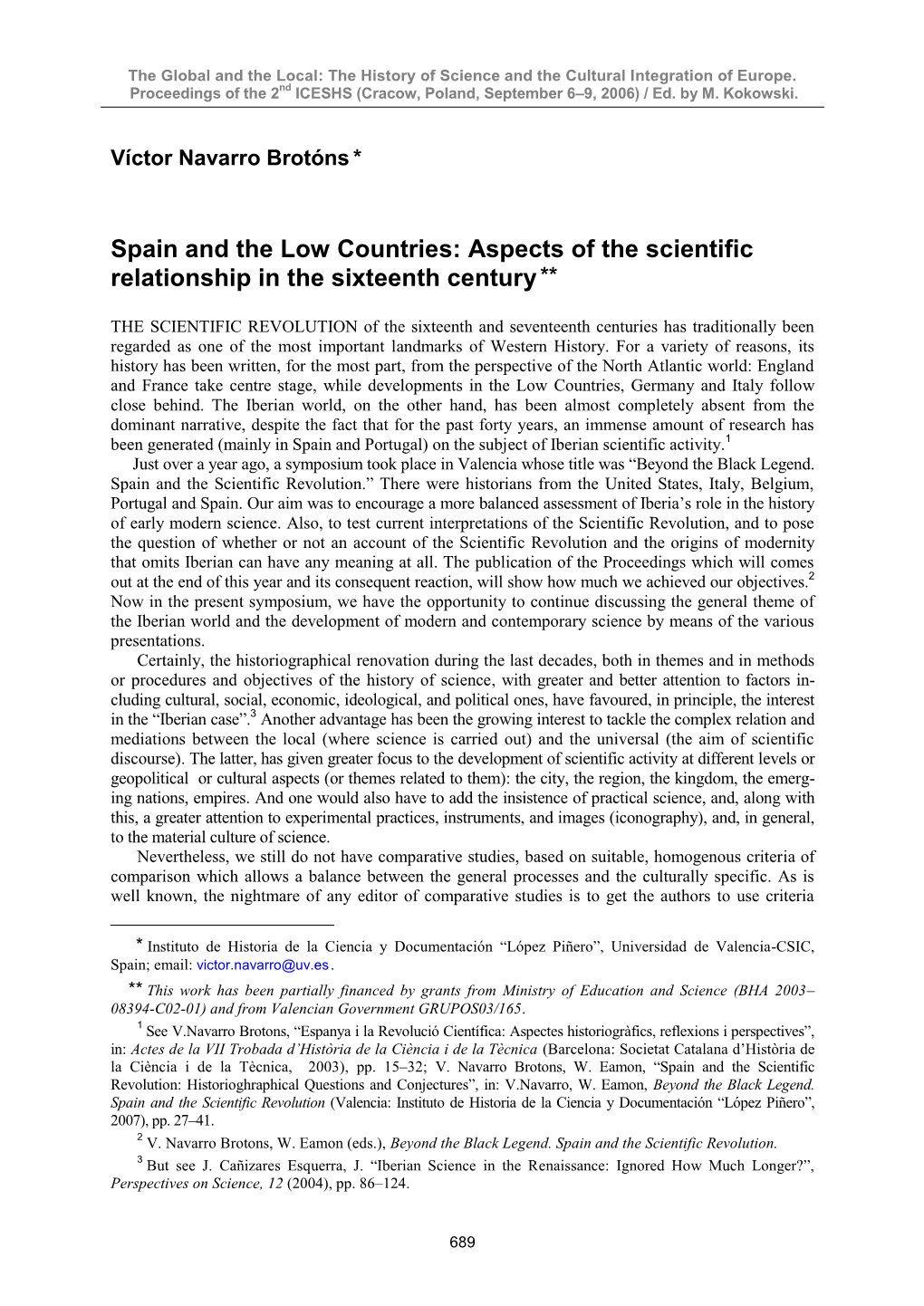 Spain and the Low Countries: Aspects of the Scientific Relationship in the Sixteenth Century **