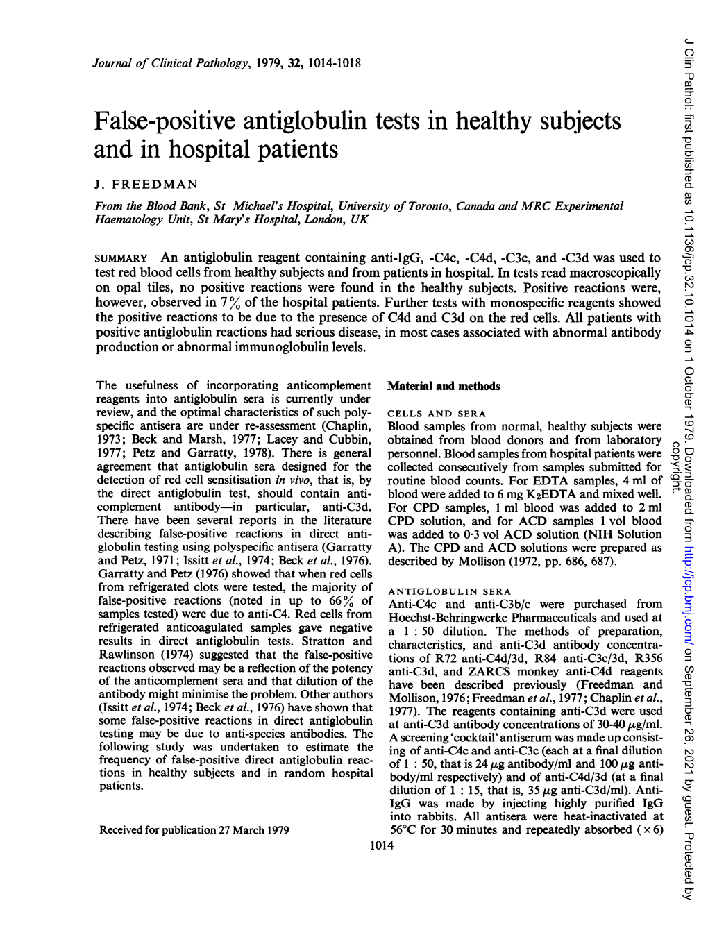 False-Positive Antiglobulin Tests in Healthy Subjects and in Hospital Patients J