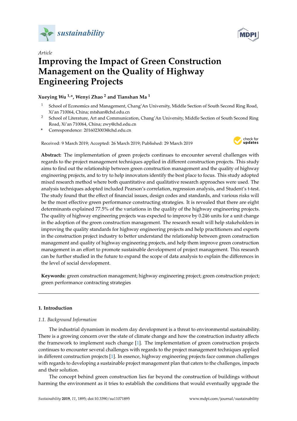 Improving the Impact of Green Construction Management on the Quality of Highway Engineering Projects