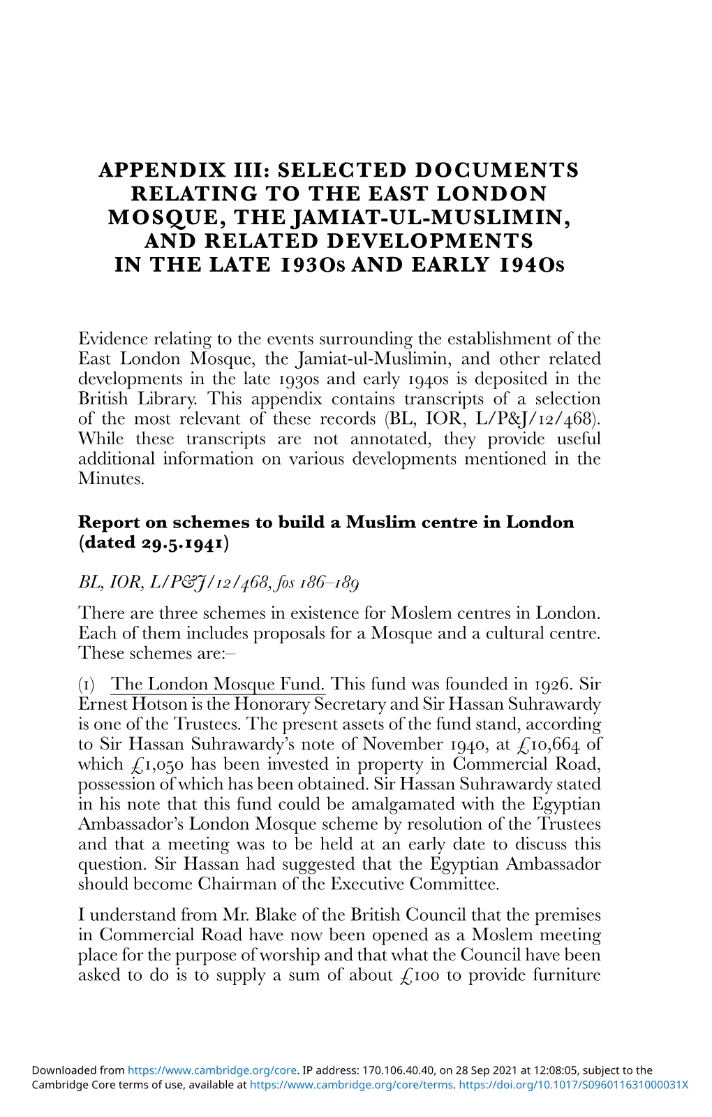 Appendix Iii: Selected Documents Relating to the East London Mosque, the Jamiat-Ul-Muslimin, and Related Developments 93 94 in the Late 1 0S and Early 1 0S