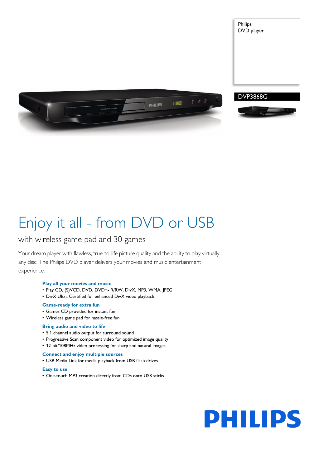 DVP3868G/94 Philips DVD Player