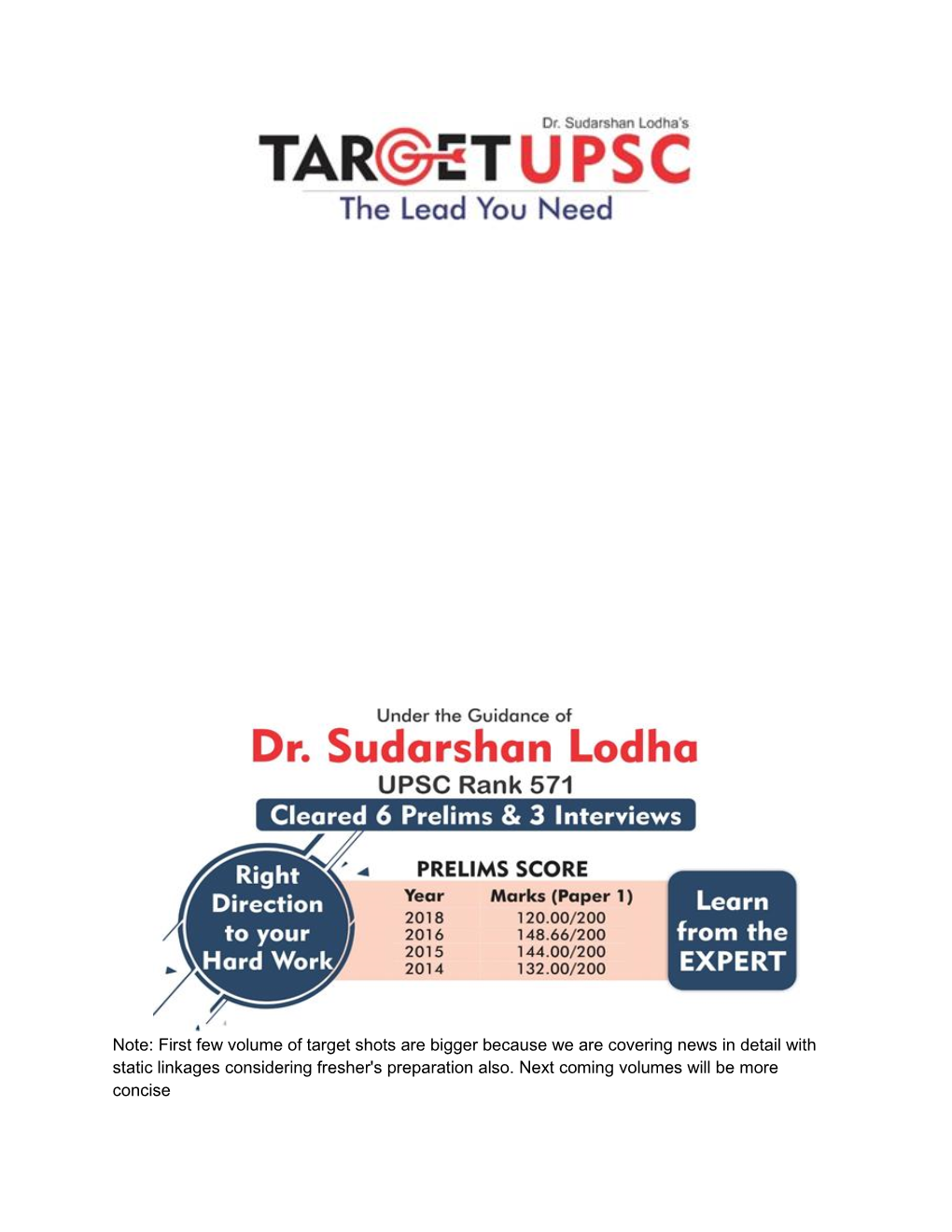 Note: First Few Volume of Target Shots Are Bigger Because We Are Covering News in Detail with Static Linkages Considering Fresher's Preparation Also