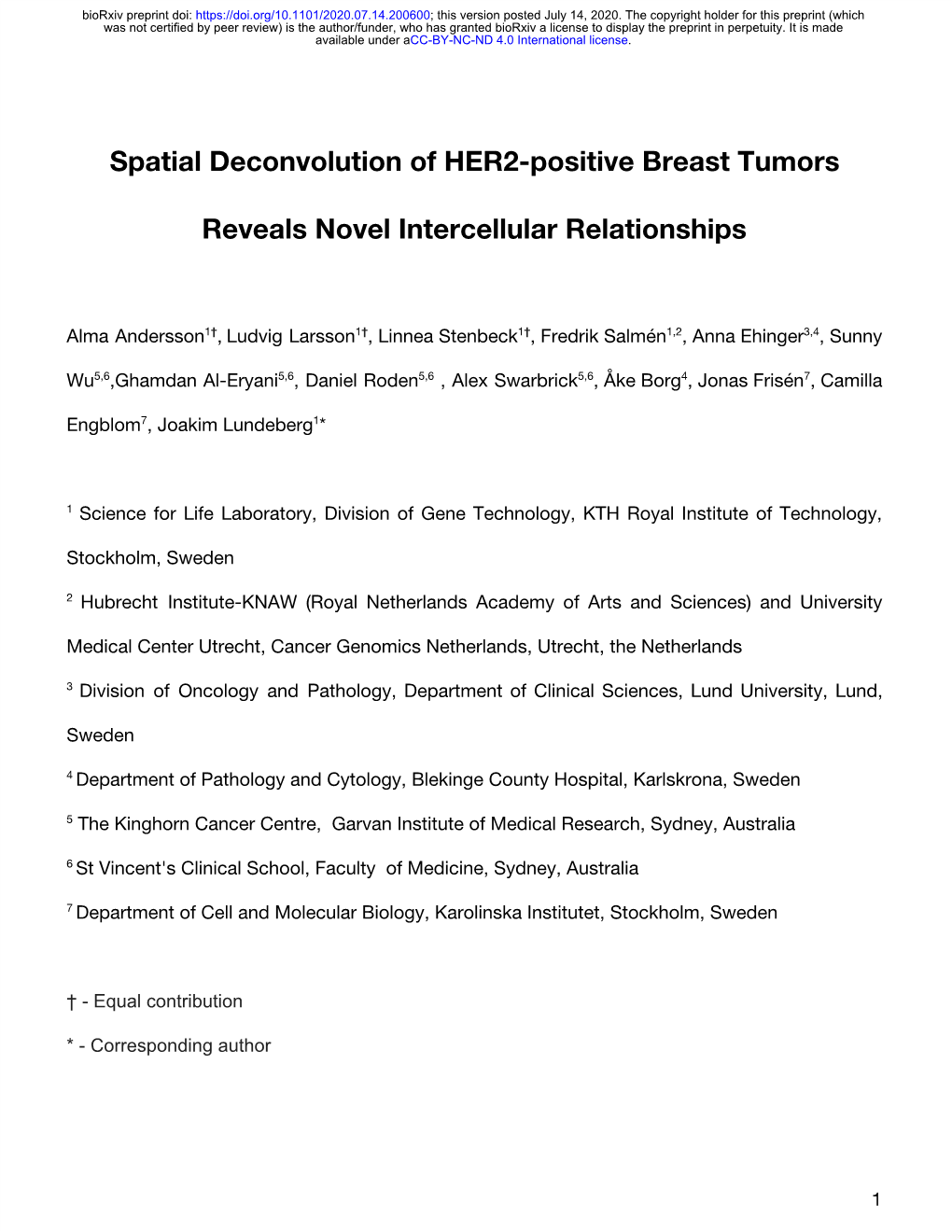 Spatial Deconvolution of HER2-Positive Breast Tumors