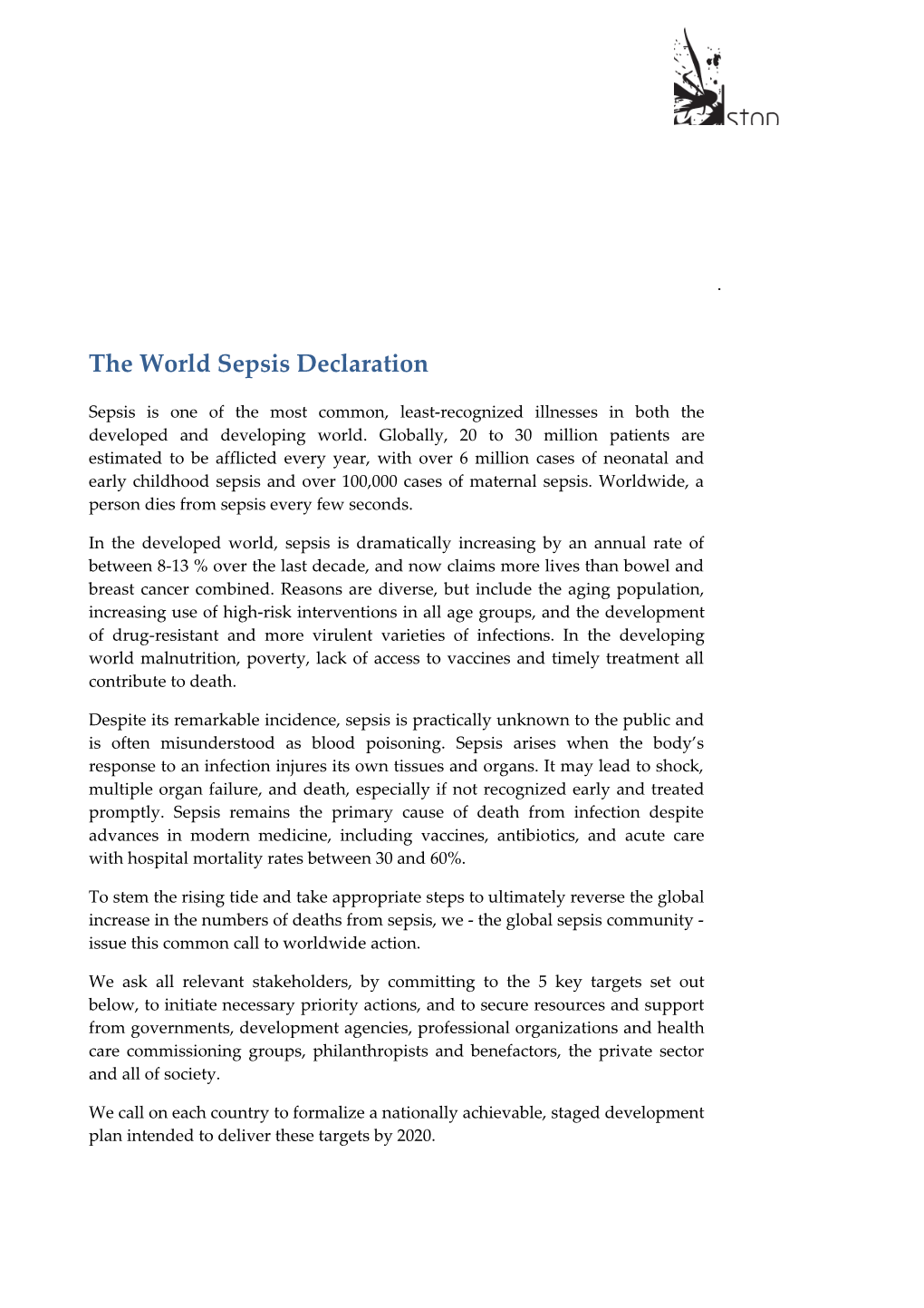 The World Sepsis Declaration