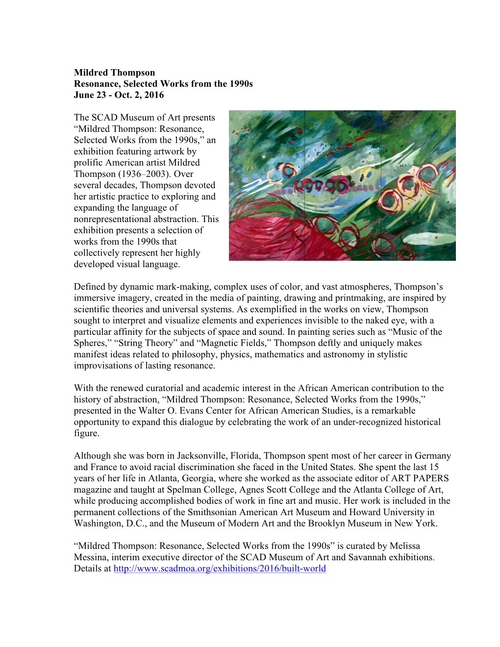 Mildred Thompson Resonance, Selected Works from the 1990S June 23 - Oct