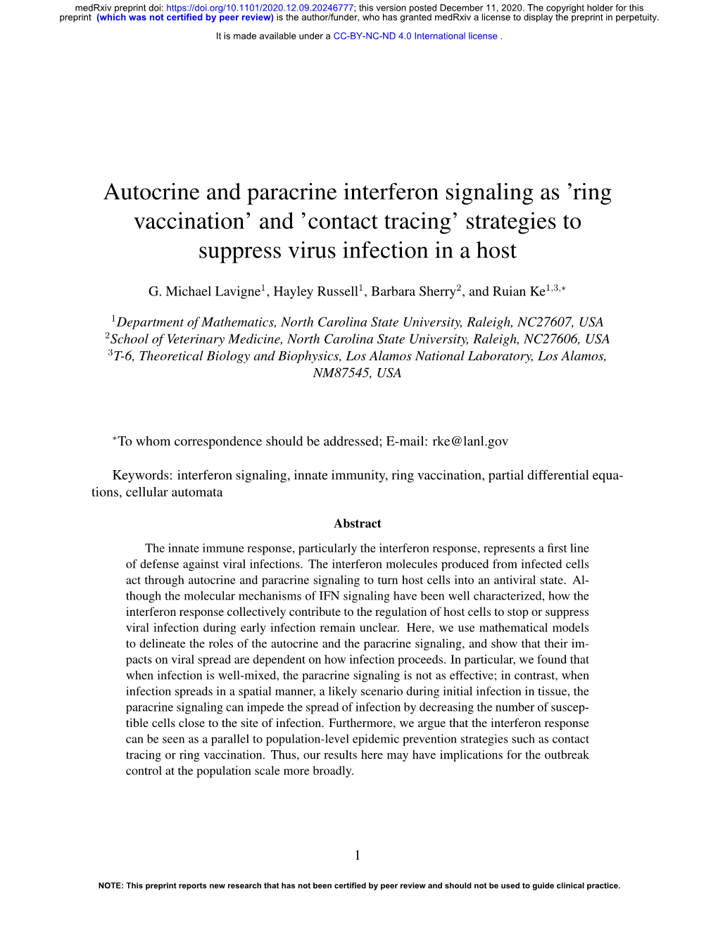 Autocrine and Paracrine Interferon Signaling As 'Ring Vaccination'