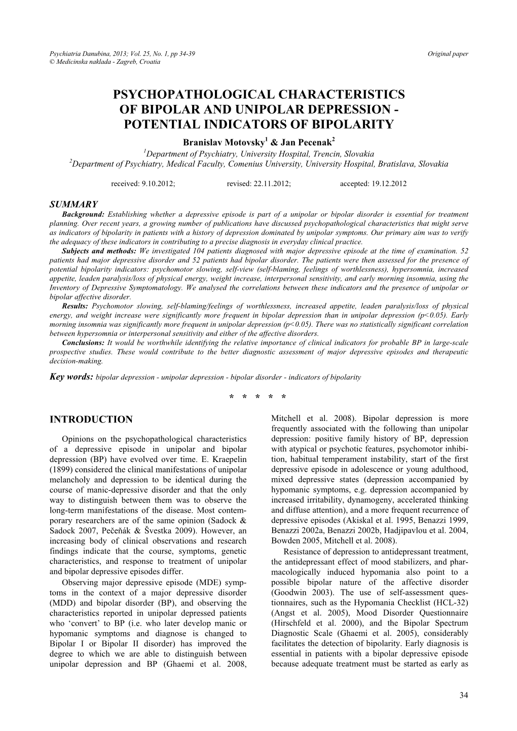 Psychopathological Characteristics of Bipolar