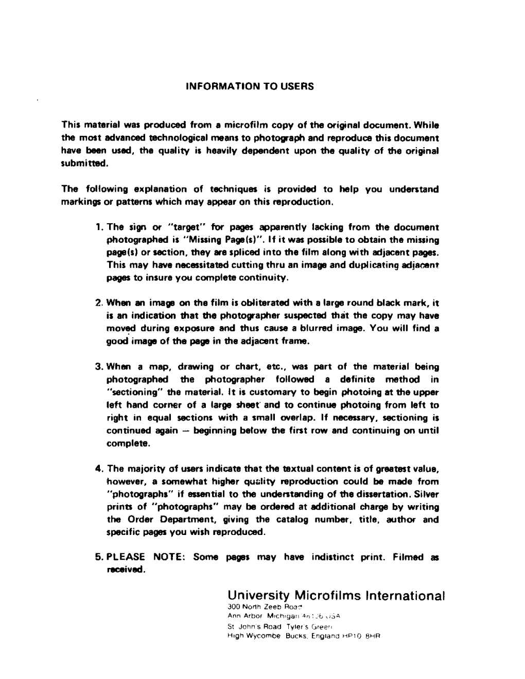 University Microfilms International 300 North Zeeb Road Ann Arbor Mrchnyan an ' 30 O J a St John's Road Tyler S Green High Wycombe B U C K S
