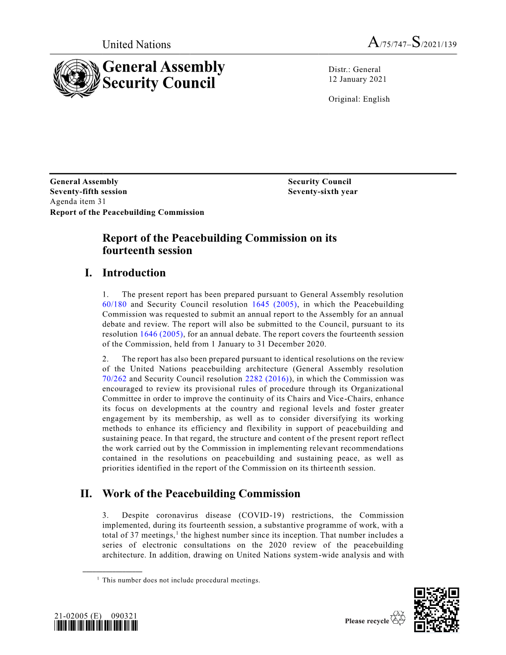 General Assembly Security Council Seventy-Fifth Session Seventy-Sixth Year Agenda Item 31