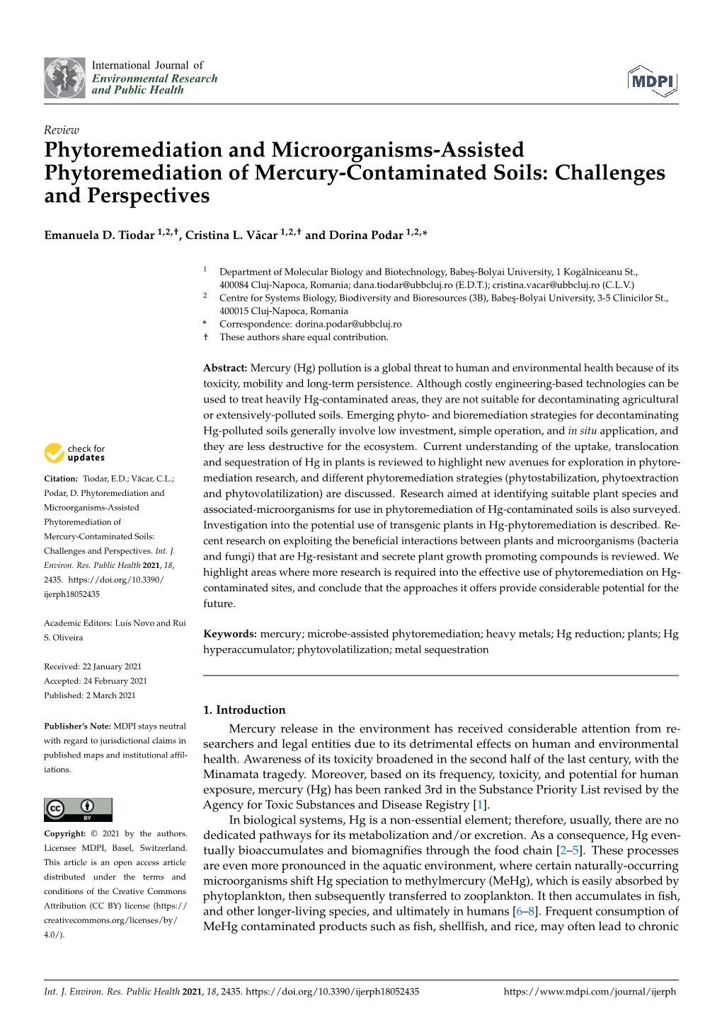 Phytoremediation and Microorganisms-Assisted Phytoremediation of Mercury-Contaminated Soils: Challenges and Perspectives