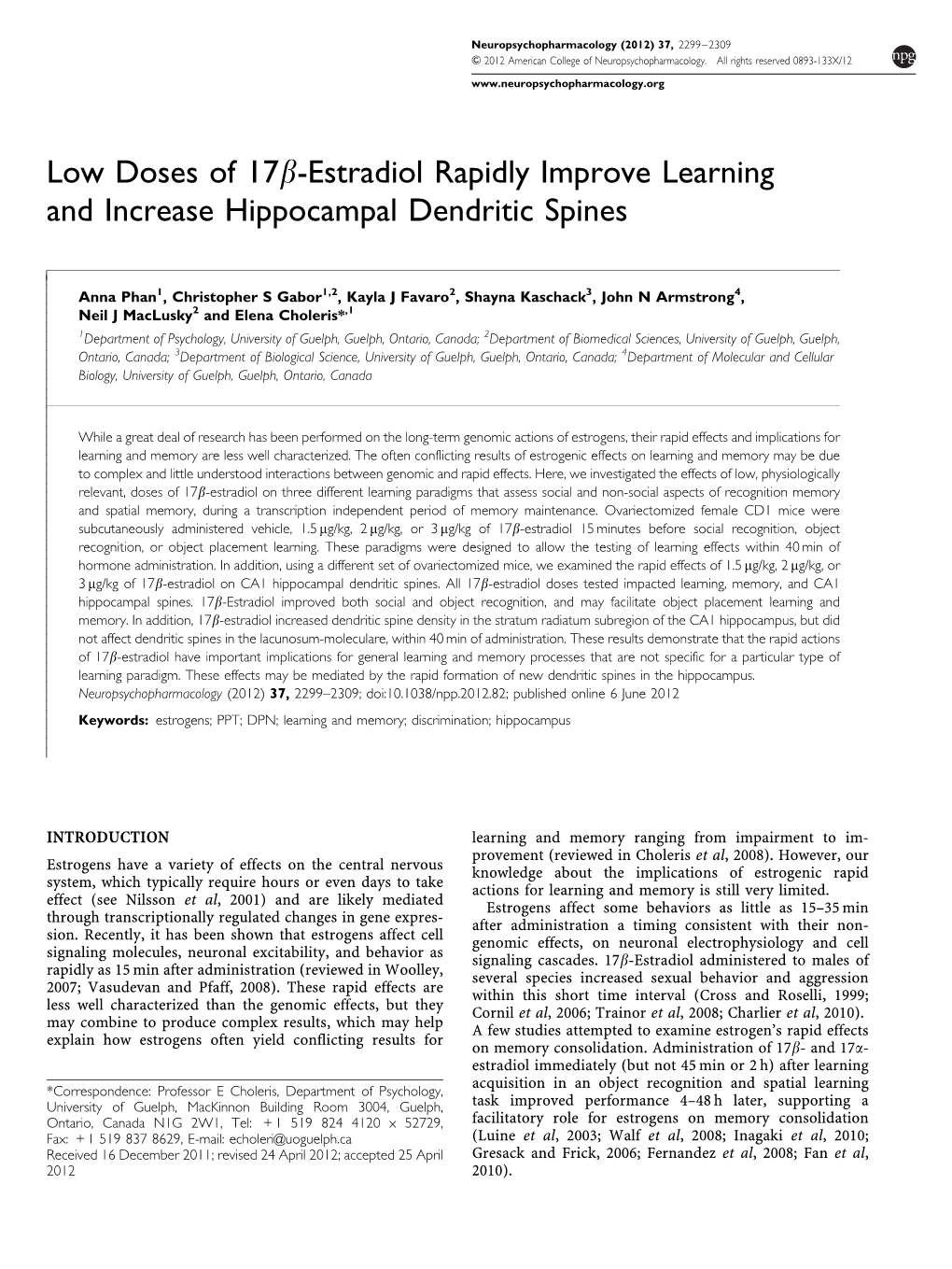 Estradiol Rapidly Improve Learning and Increase Hippocampal Dendritic Spines