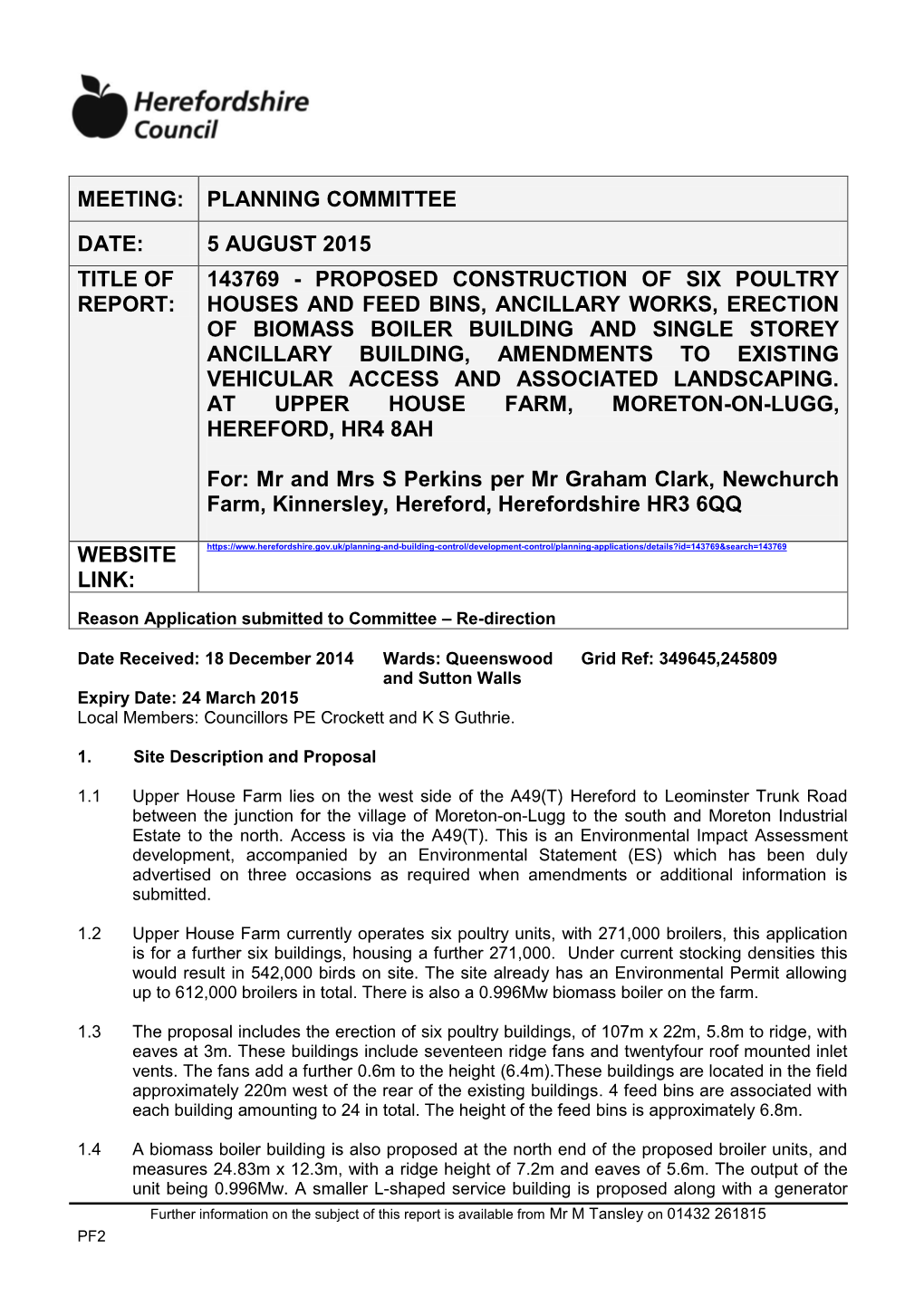 Proposed Construction of Six Poultry Houses and Feed B