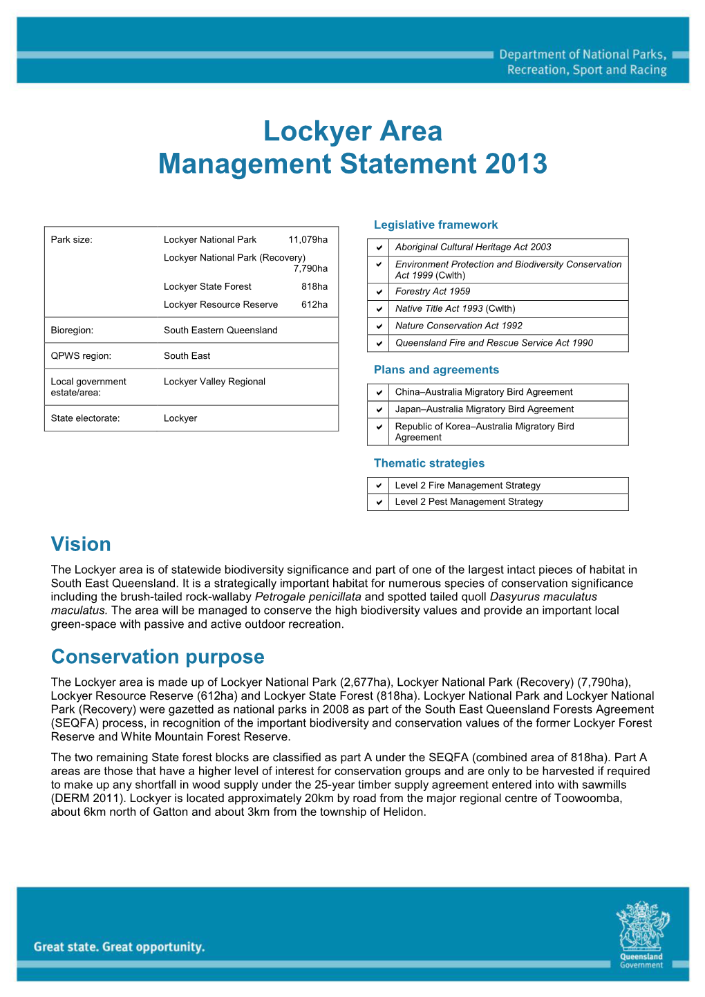 Lockyer Area Management Statement 2013