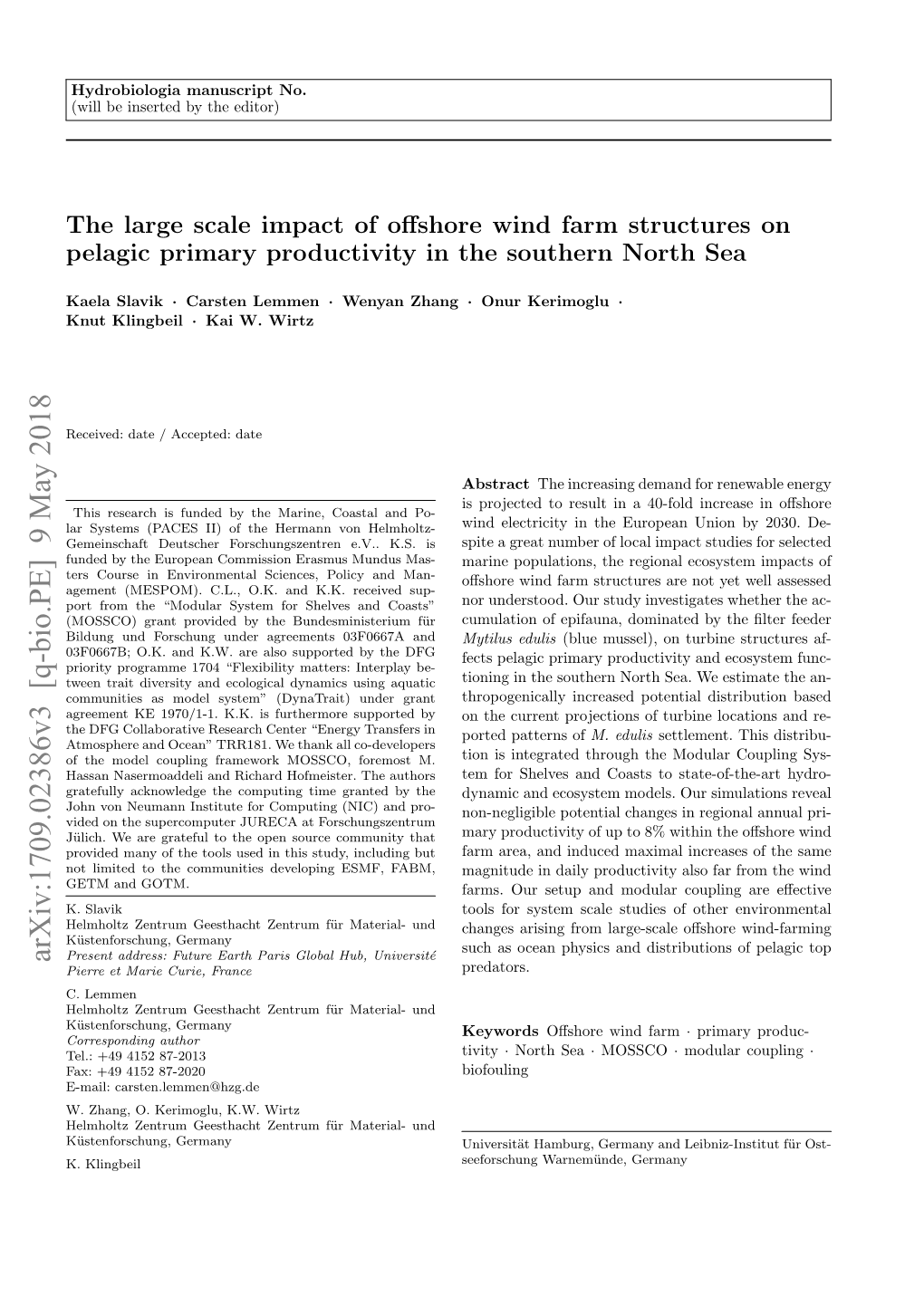 The Large Scale Impact of Offshore Wind Farm Structures on Pelagic