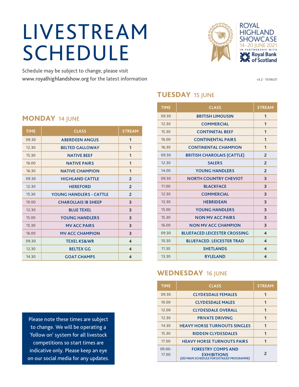 LIVESTREAM SCHEDULE Schedule May Be Subject to Change, Please Visit for the Latest Information V3.2 - 15/06/21