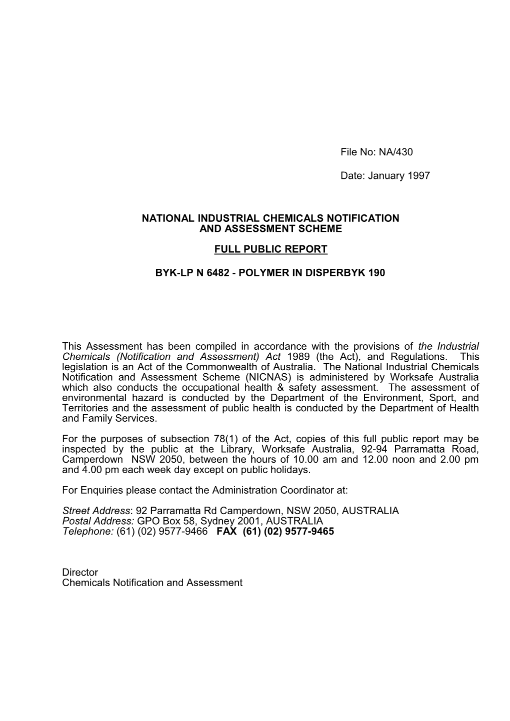 National Industrial Chemicals Notification s5