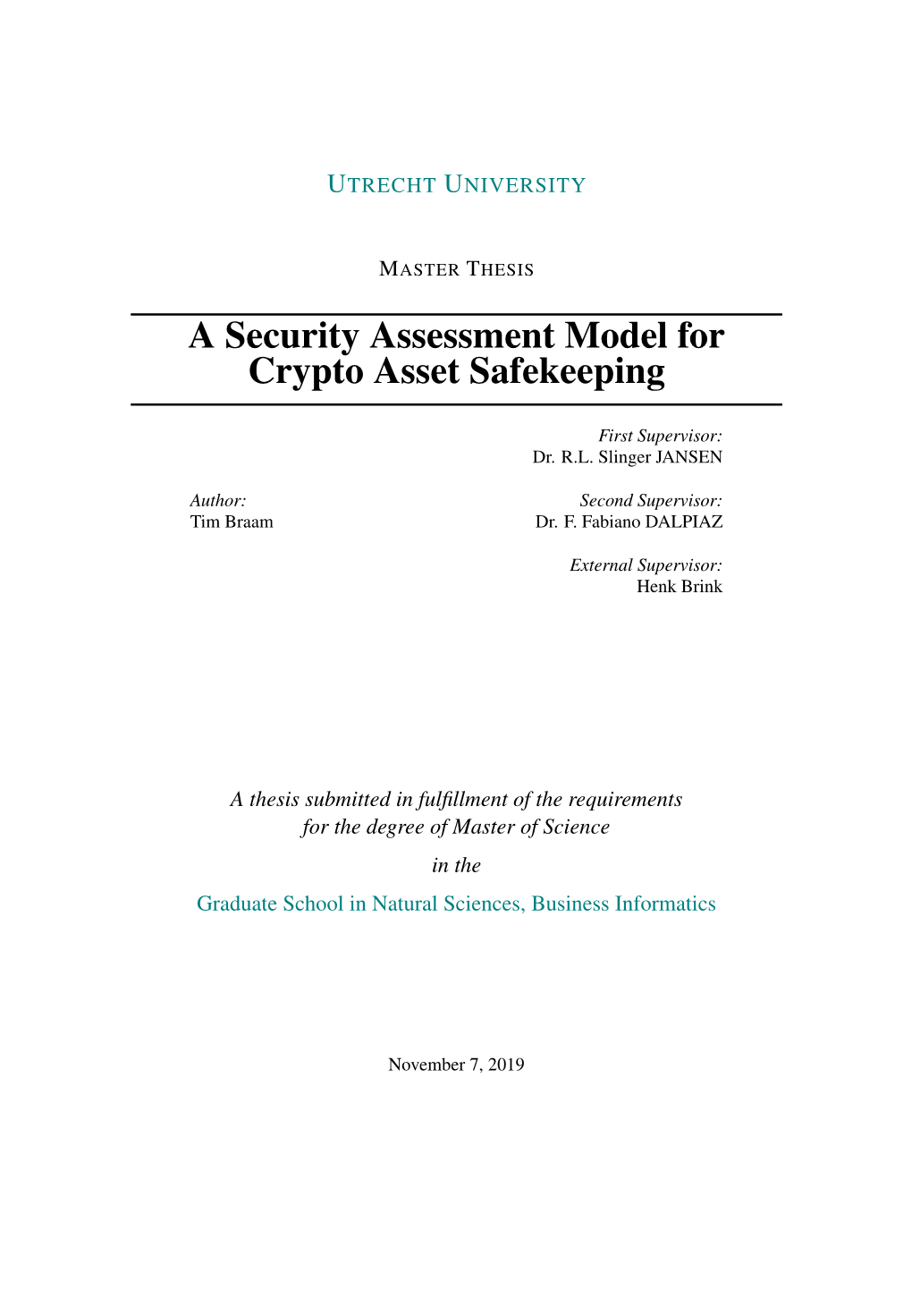 A Security Assessment Model for Crypto Asset Safekeeping