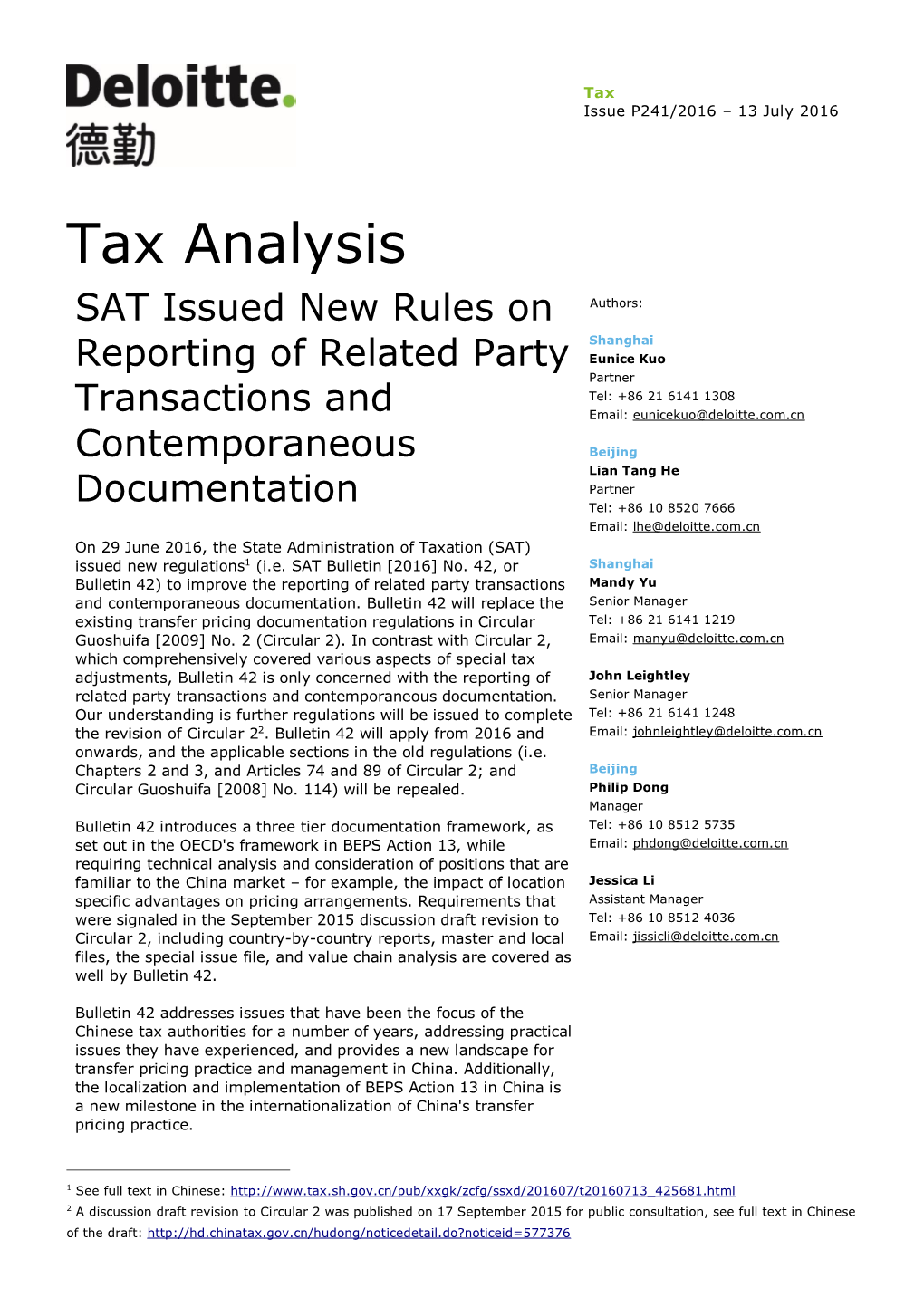 Bulletin 42) to Improve the Reporting of Related Party Transactions Mandy Yu and Contemporaneous Documentation