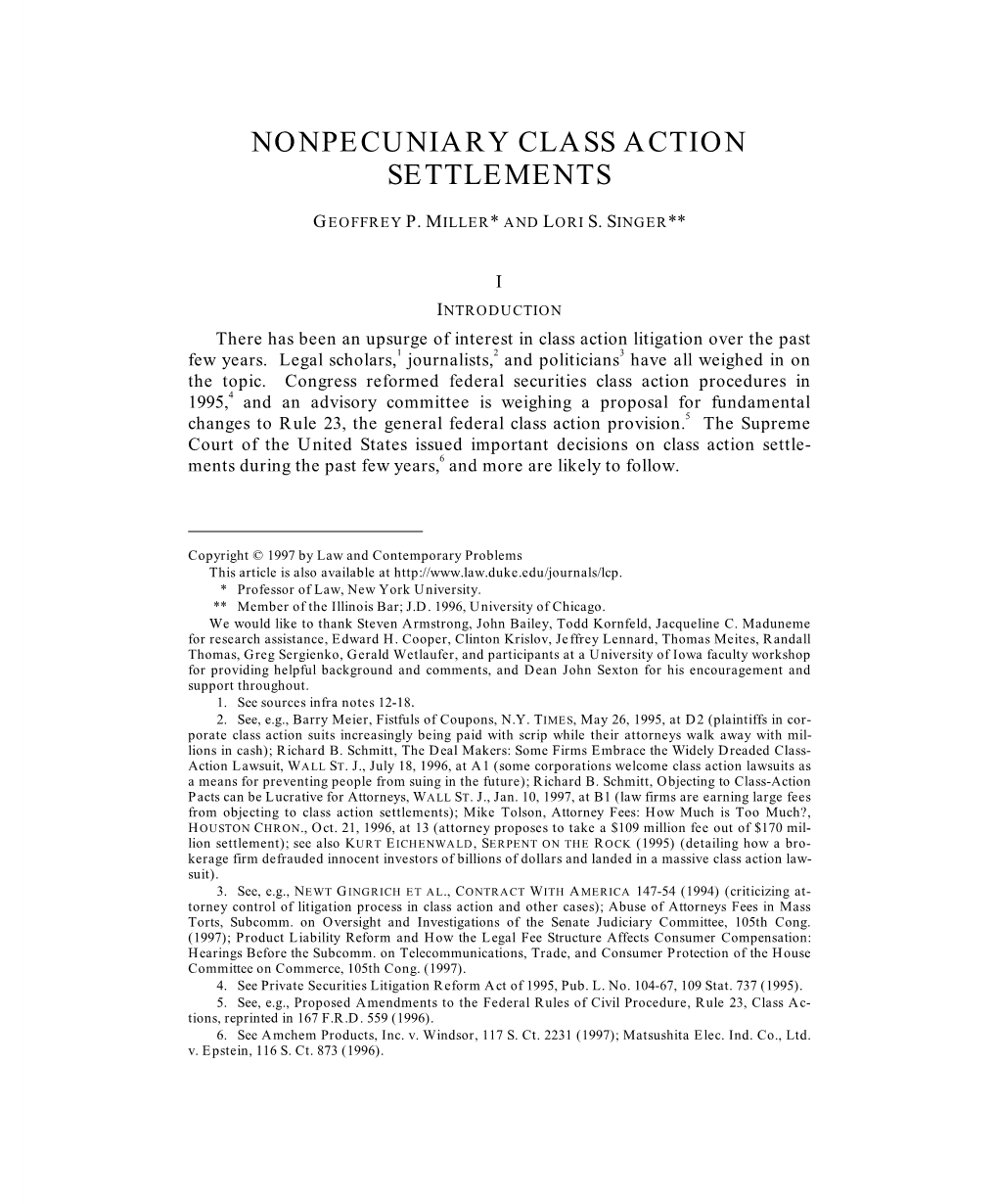 Nonpecuniary Class Action Settlements
