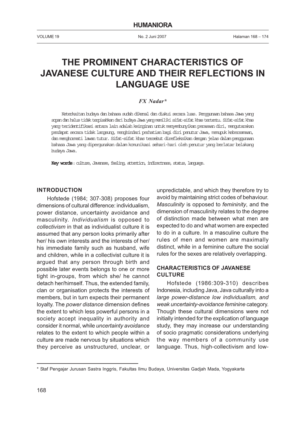 The Prominent Characteristics of Javanese Culture and Their Reflections in Language Use