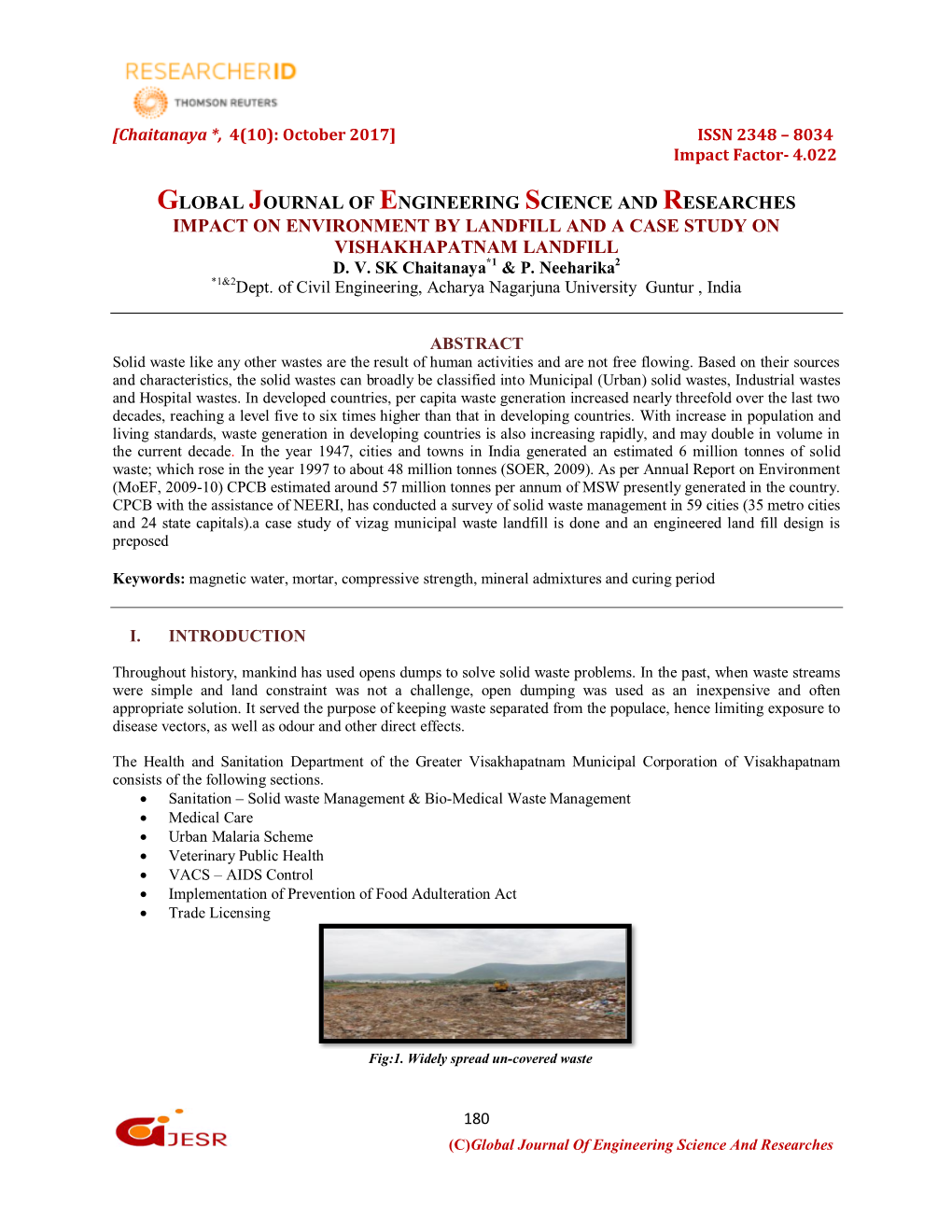 Global Journal of Engineering Science and Researches Impact on Environment by Landfill and a Case Study on Vishakhapatnam Landfill D