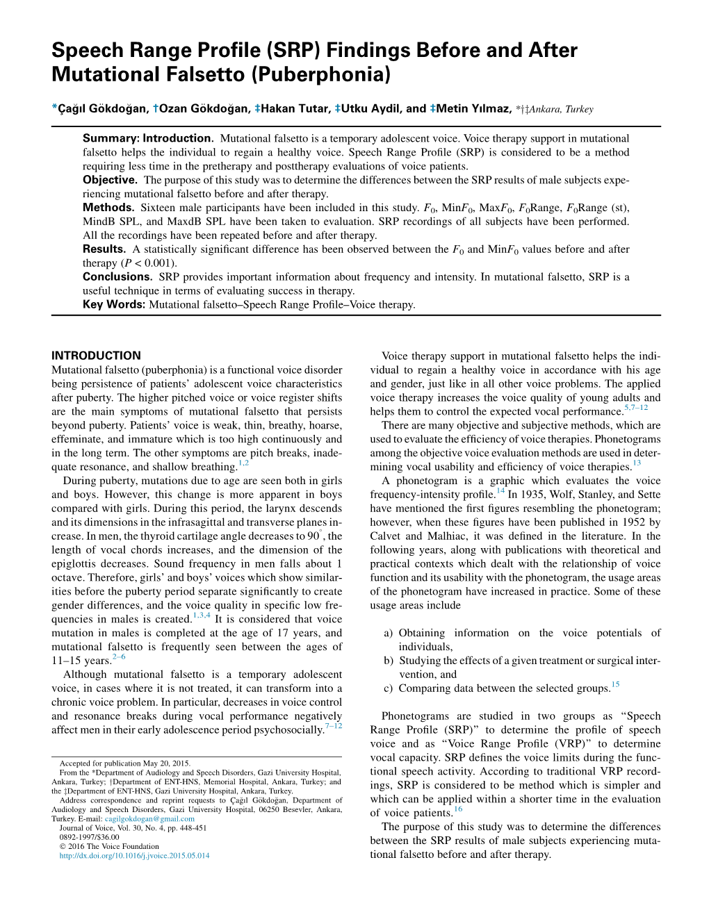 Speech Range Profile (SRP) Findings Before and After Mutational Falsetto