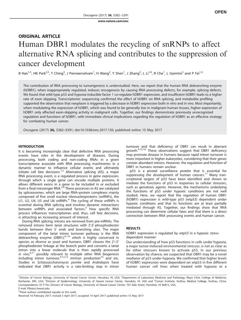 Human DBR1 Modulates the Recycling of Snrnps to Affect Alternative RNA Splicing and Contributes to the Suppression of Cancer Development