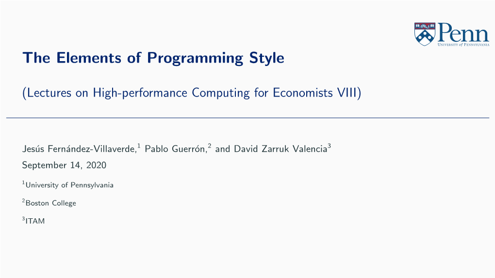 Lecture 8: the Elements of Programming Style