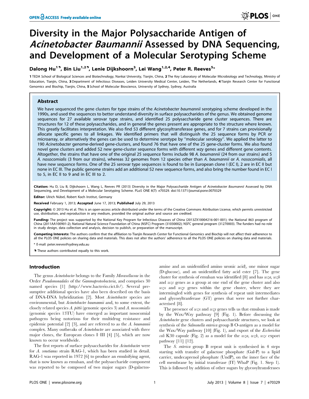 Diversity in the Major Polysaccharide Antigen of Acinetobacter Baumannii Assessed by DNA Sequencing, and Development of a Molecular Serotyping Scheme