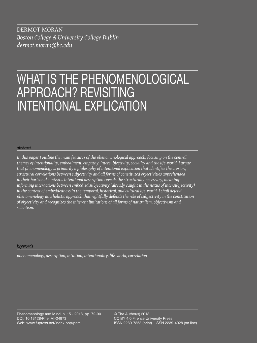 What Is the Phenomenological Approach? Revisiting Intentional Explication