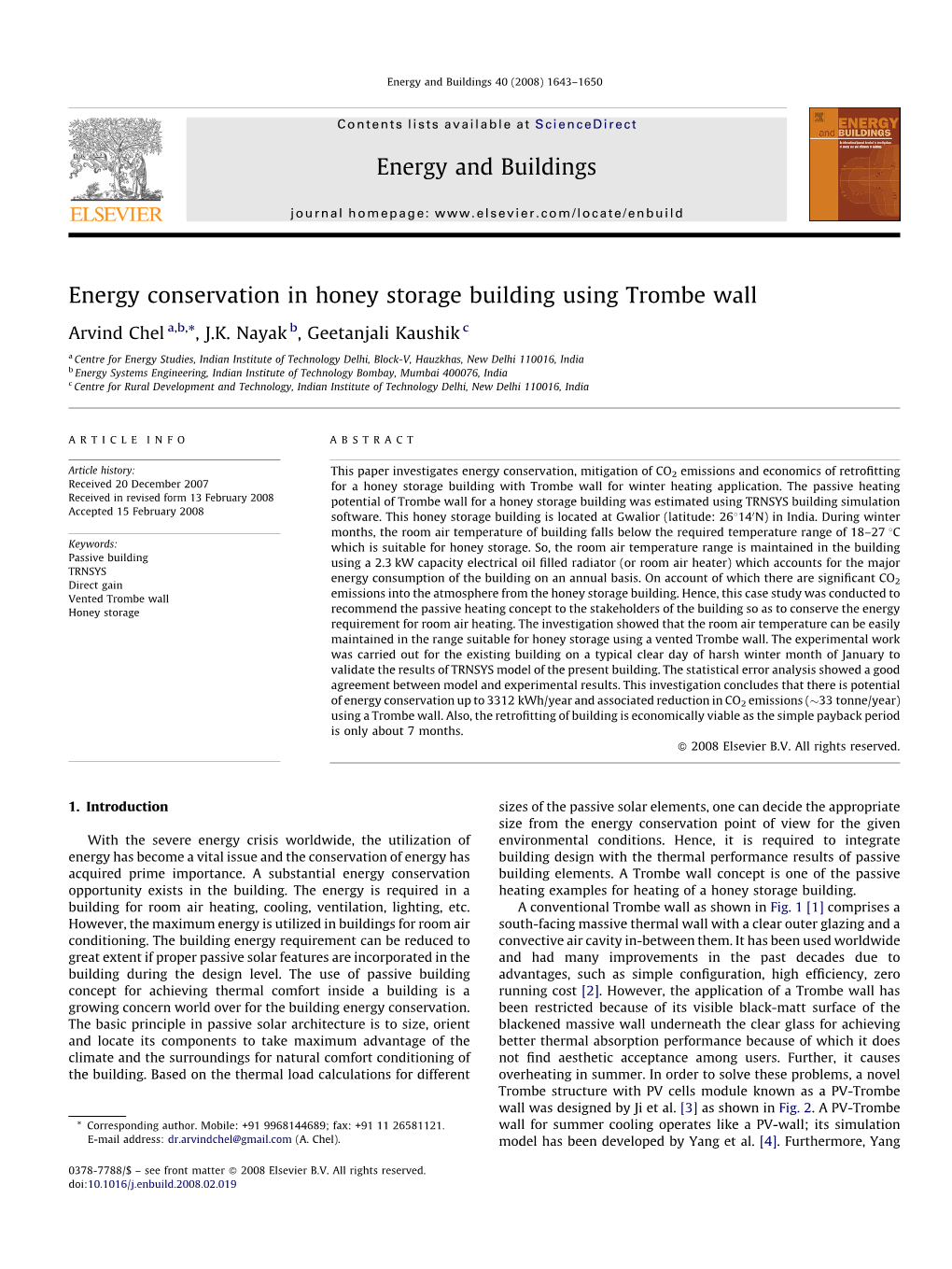 Energy Conservation in Honey Storage Building Using Trombe Wall.Pdf