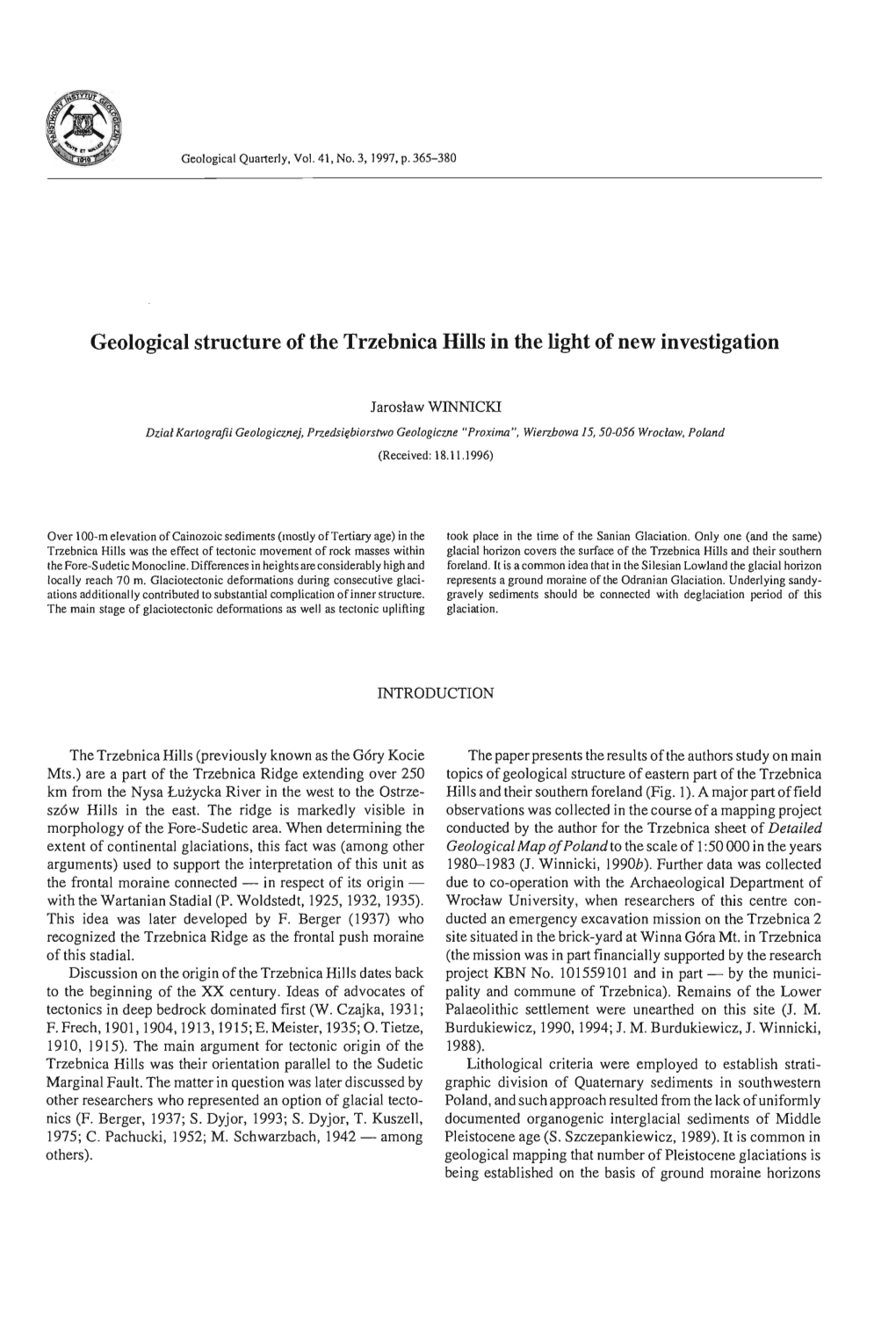 Geological Structure of the Trzebnica Hills in the Light of New Investigation