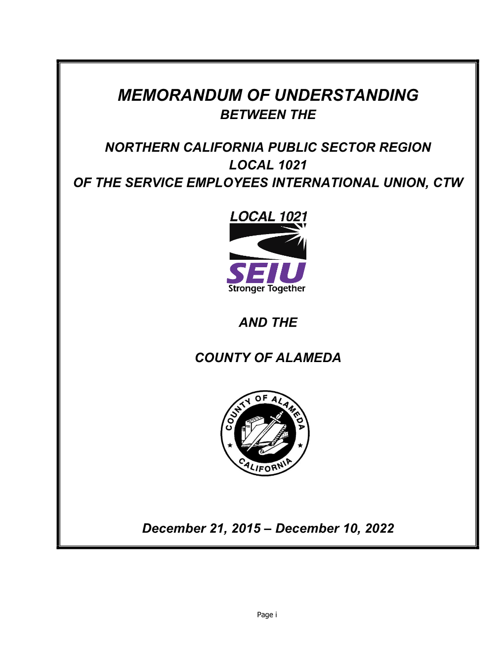 Memorandum of Understanding Between The