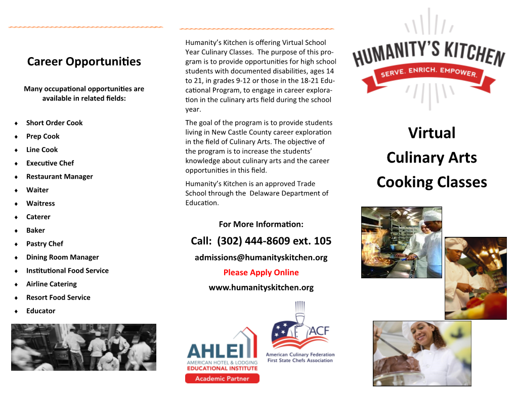 Virtual Culinary Arts Cooking Classes