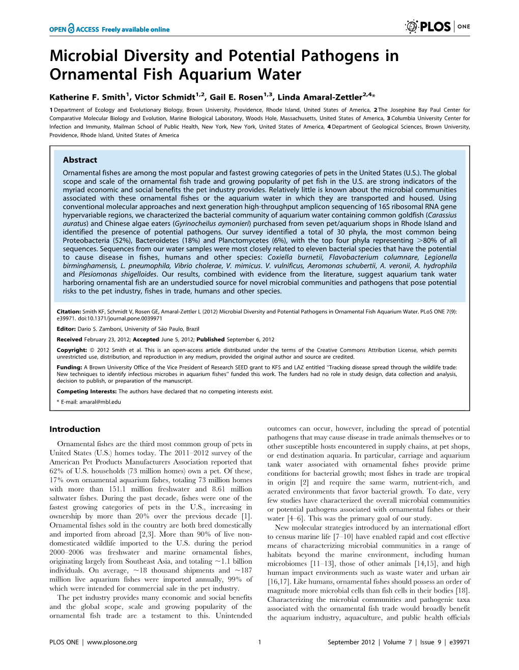 Microbial Diversity and Potential Pathogens in Ornamental Fish Aquarium Water