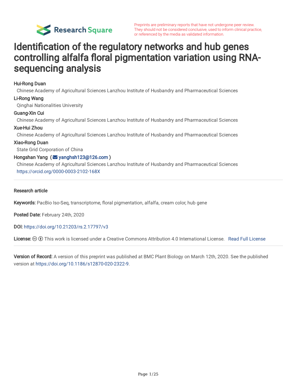 Identification of the Regulatory Networks and Hub Genes Controlling