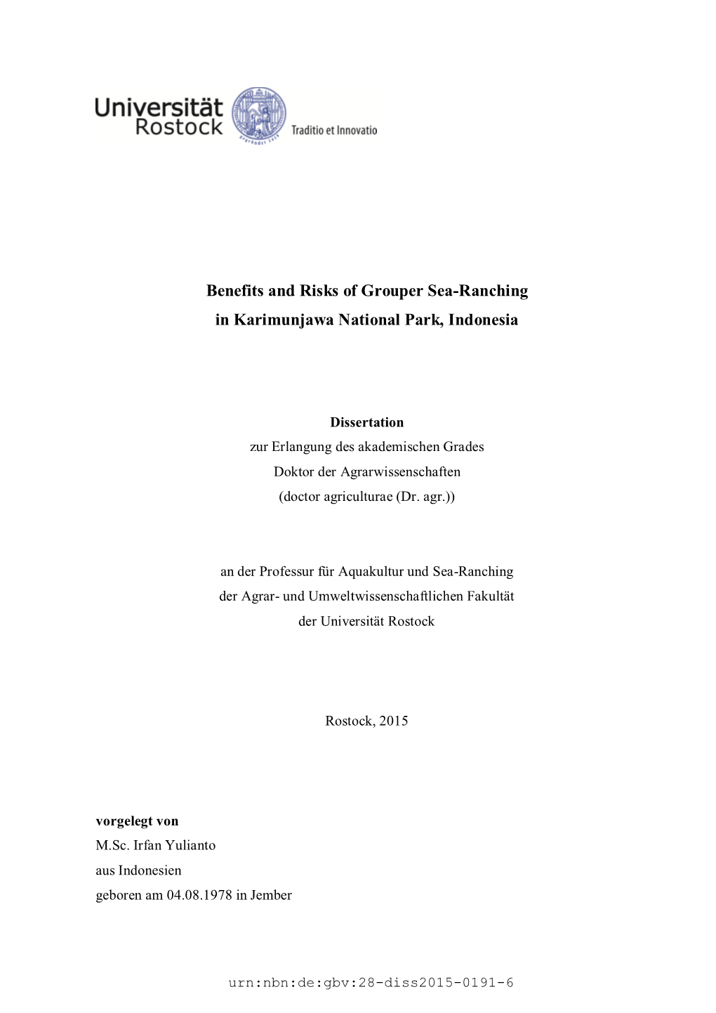 Benefits and Risks of Grouper Sea-Ranching in Karimunjawa National Park, Indonesia