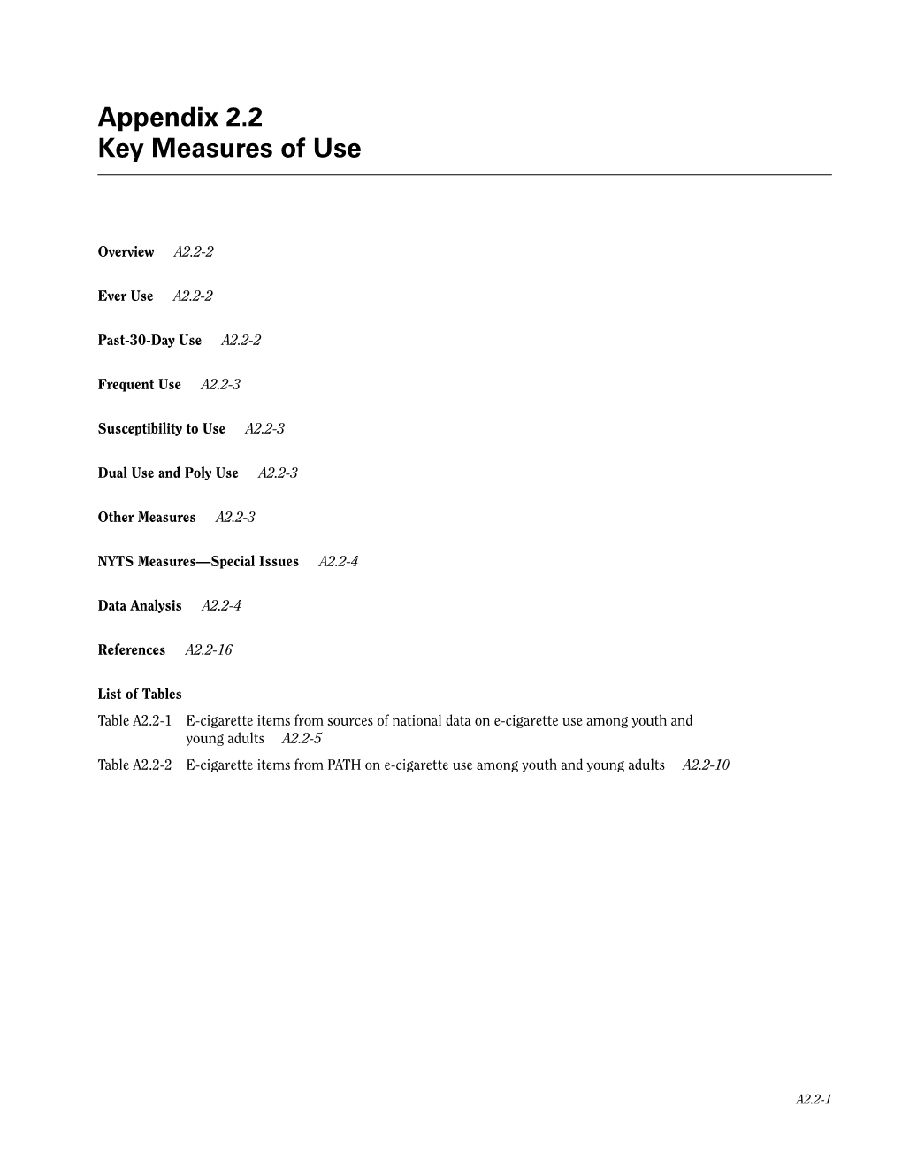 Appendix 2.2. Key Measures of Use (In E-Cigarette Use Among