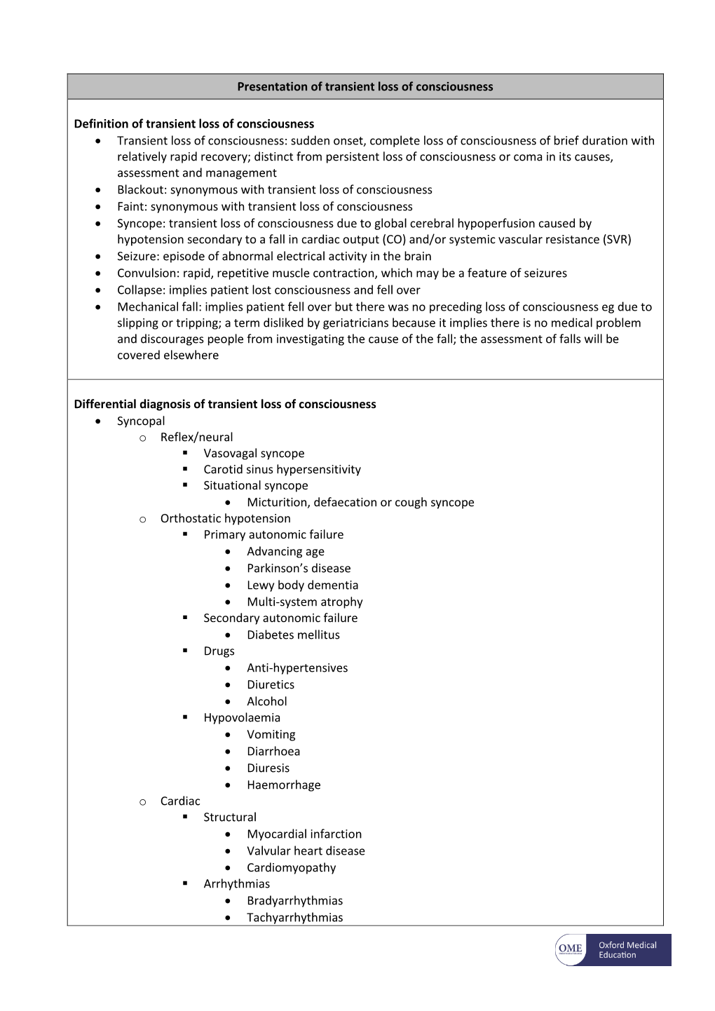 Presentation of Transient Loss of Consciousness Definition Of