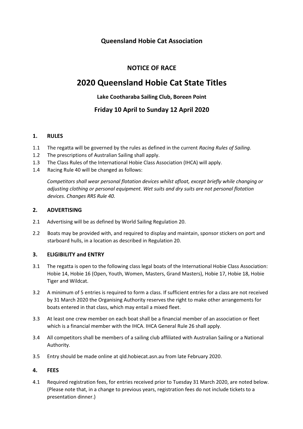 2020 Queensland Hobie Cat State Titles