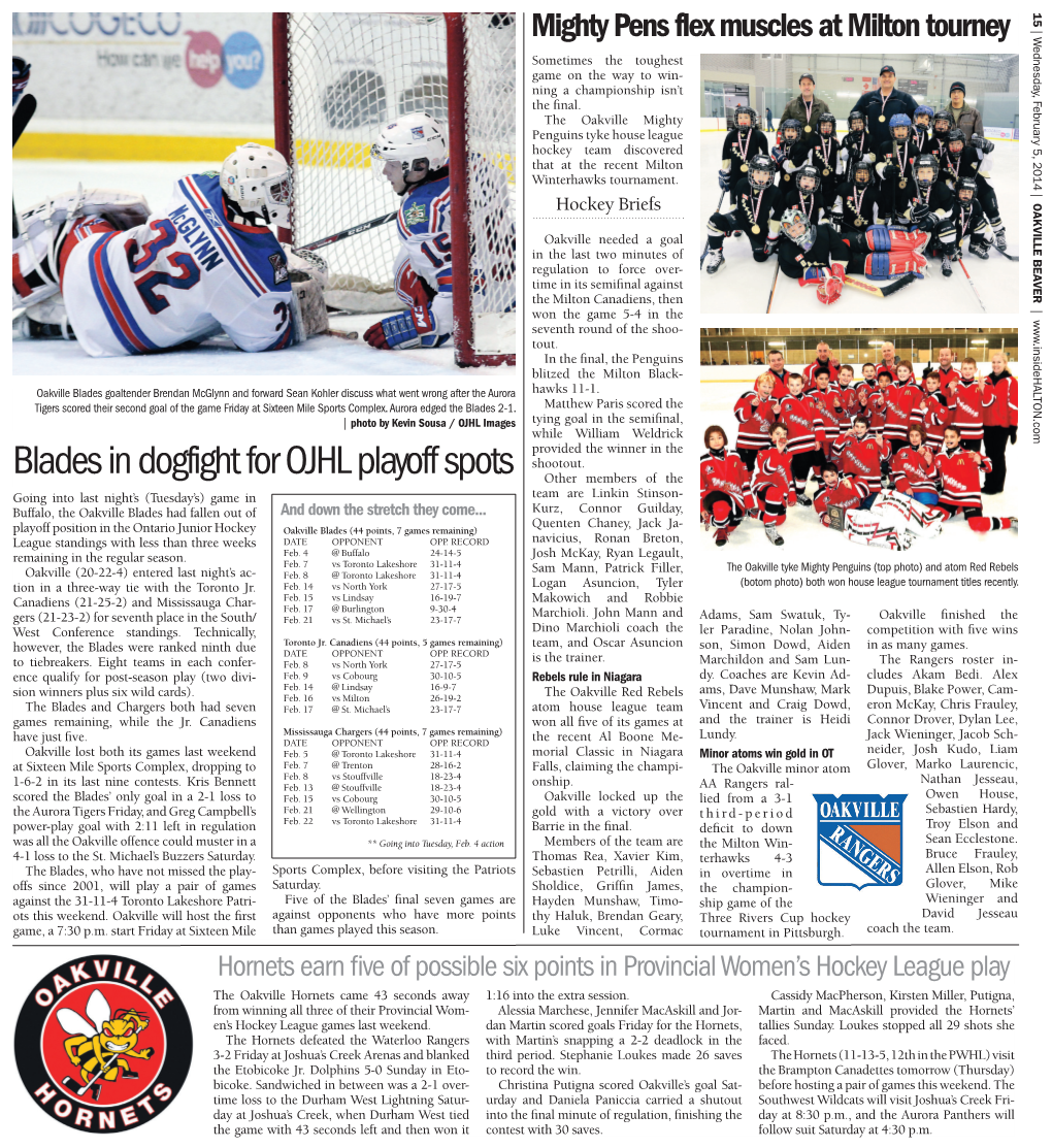 Blades in Dogfight for OJHL Playoff Spots for OJHL Playoff Blades in Dogfight