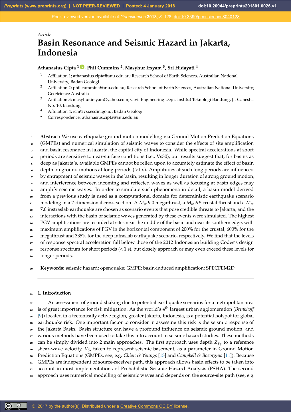 Basin Resonance and Seismic Hazard in Jakarta, Indonesia