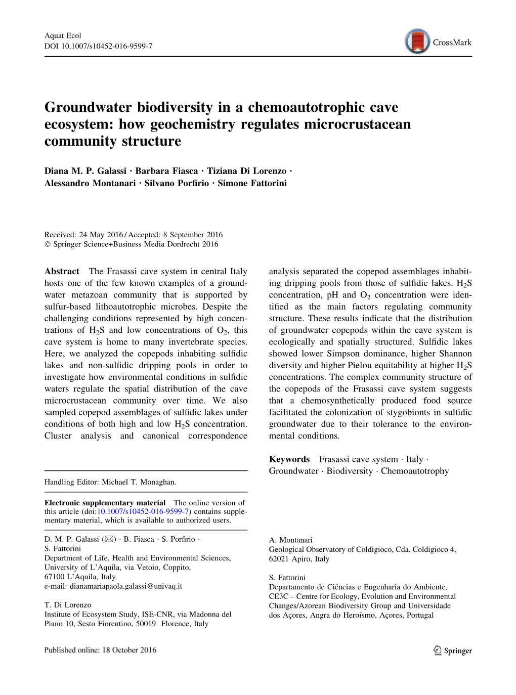 Groundwater Biodiversity in a Chemoautotrophic Cave Ecosystem: How Geochemistry Regulates Microcrustacean Community Structure