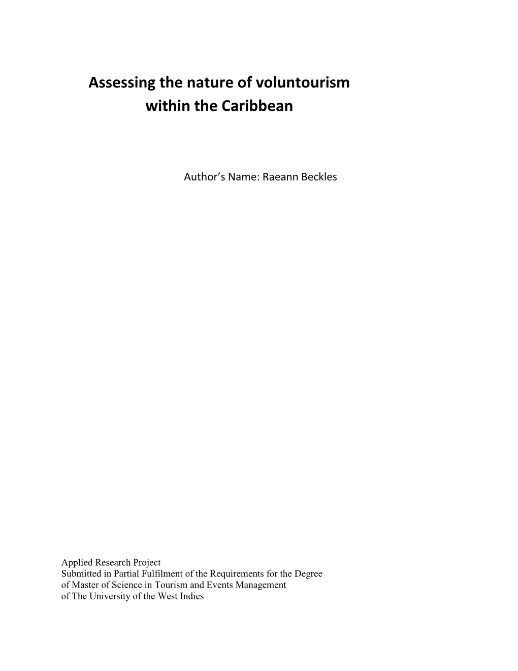 View”Assessing the Nature of Voluntourism Within the Caribbean”